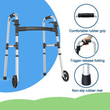 Loyoda Walkers for Seniors, FSA/HSA Eligible Folding Walker with Ski Glides 5'' Front Wheel Medical Lightweight Walker Height Adjustable Aluminum Standard Walker for Handicap and Adults (Silver)