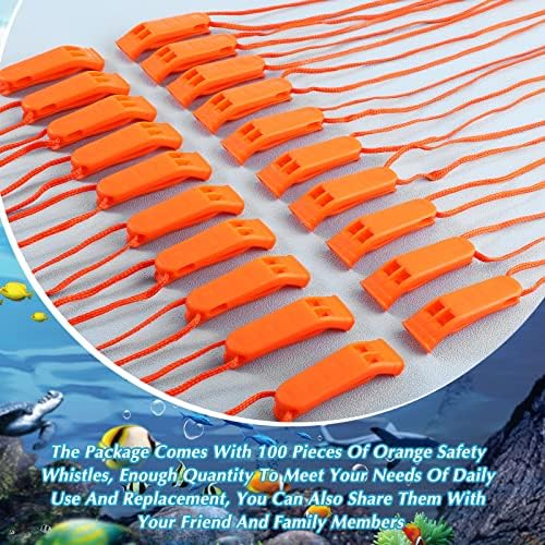 100 Pieces Emergency Whistles with Lanyard Safety Survival Whistles Loud Blast for Safety Camping Hiking Boating Hunting Survival Rescue Signaling