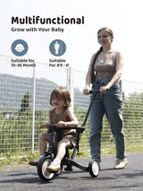 newyoo TR008 Tricycle for Toddlers 1-3, 5 in 1 Baby Balance Bike, Christmas and Birthday Gift for Boy and Girl, Toddler Bike with Parent Push Handle & Safety Guard, Dark Gray, TR008