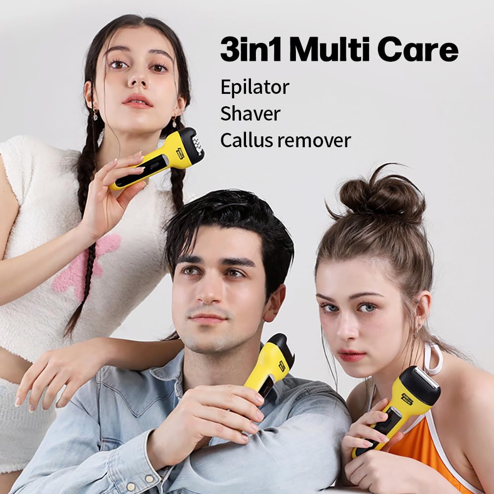 Gorilla Technique 3-in-1 Epilator, Wet & Dry Facial & Body Hair Removal Device, Cordless Rechargeable Electric Tweezers & Shaver & Callus Remover for Women & Men, One, Black & Yellow