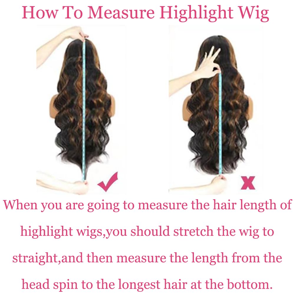 Glegov Highlight Ombre Lace Front Wig Human Hair 26 Inch Body Wave Honey Blonde 13x6 Transparent Lace Front Wigs Ombre Black Brown Lace Front Human Hair Wigs 180% Density 1/30 Colored Wig Balayage Wig