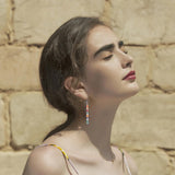 Phyonio Turquoise Earrings for Women 925 Sterling Silver Multicolor Gemstones Dangle Earrings Bohemian Style Statement Bar Earrings Dangle Earrings for Women Summer Earrings Valentines Gifts