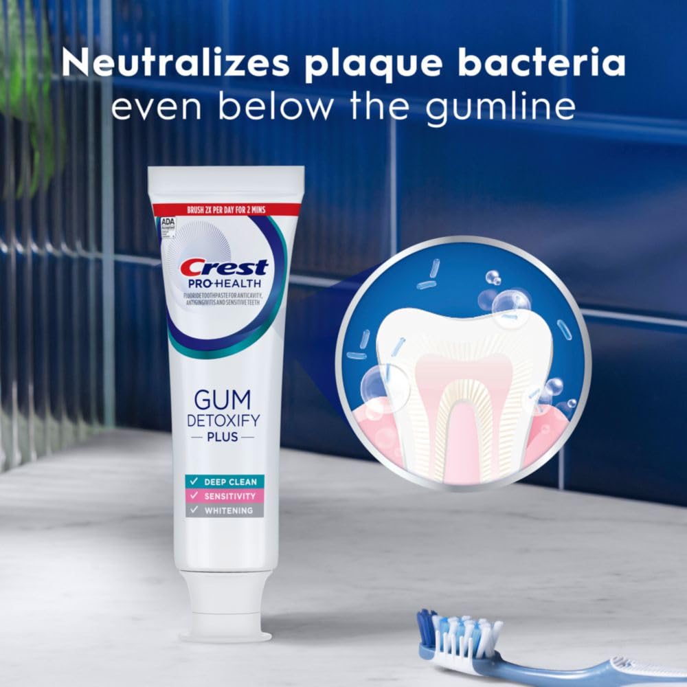Crest Pro-Health Gum Detoxify Plus Toothpaste 4.5 oz Pack of 3 - Antibacterial Fluoride Toothpaste, Sensitivity Protection, Whitens Teeth, Anticavity, Plaque Control