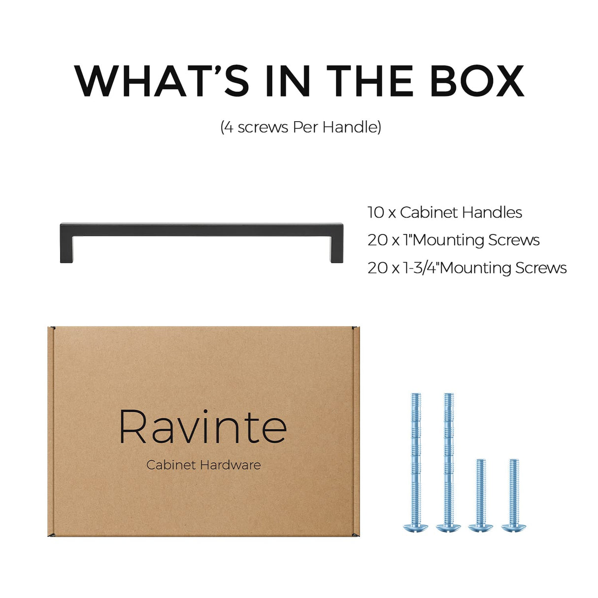Ravinte 10 Pack Solid 7-1/2 Inch Center to Center Slim Square Bar Drawer Handles - Kitchen Cabinet Hardware Pulls - Matte Black