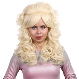 FantaLook Blonde Long Curly Wig with Bangs, Vintage Costume Wig for Women
