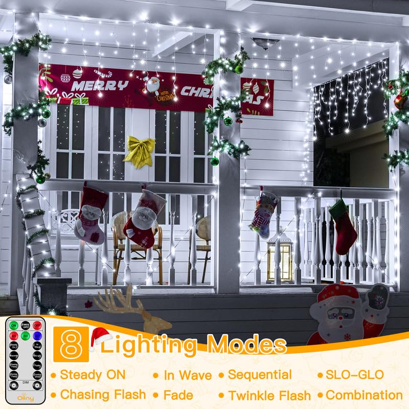 Ollny Icicle Lights for Outside 504LED 41FT, Cool White Christmas Light with Remote 8Modes Timers Waterproof, Plug in Connectable Hanging Lights for Outdoor Indoor House Roof Holiday
