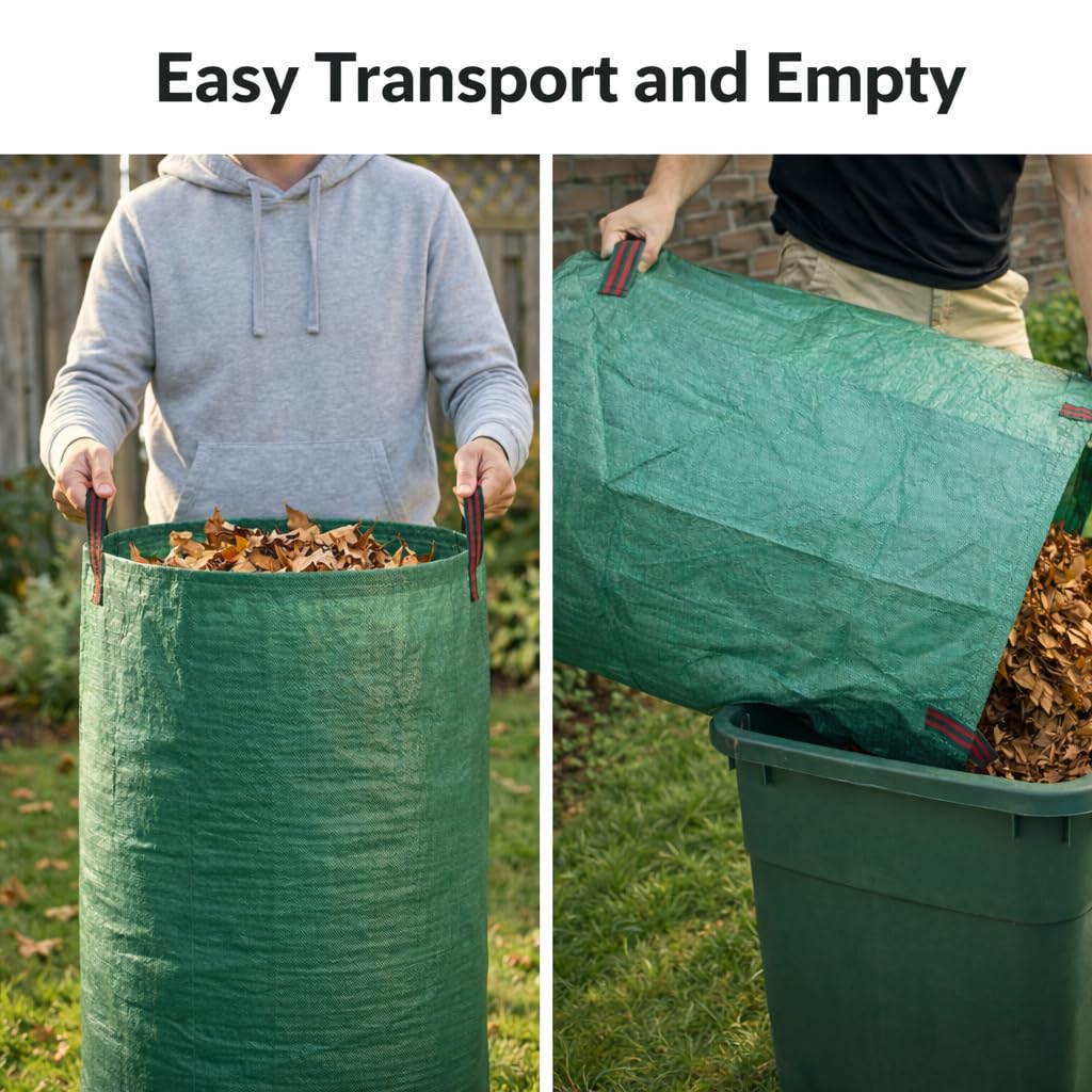 Gardzen 2-Pack 132 Gallon Yard Waste Bags, Reusable Heavy Duty Collapsible Garden Leaf Bags with Plastic Ring, Stand-Up Yard Waste Bin for Leaves, Lawn Debris & Grass Clippings