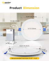 Ensenior 12 Pack 6 Inch LED Recessed Light, Dimmable, 5000K Daylight, 1200LM High Brightness, 12W 120V, Damp Rated, ERL-12X-ETL, Ultra-Thin Canless Wafer Light - ETL & FCC & IC