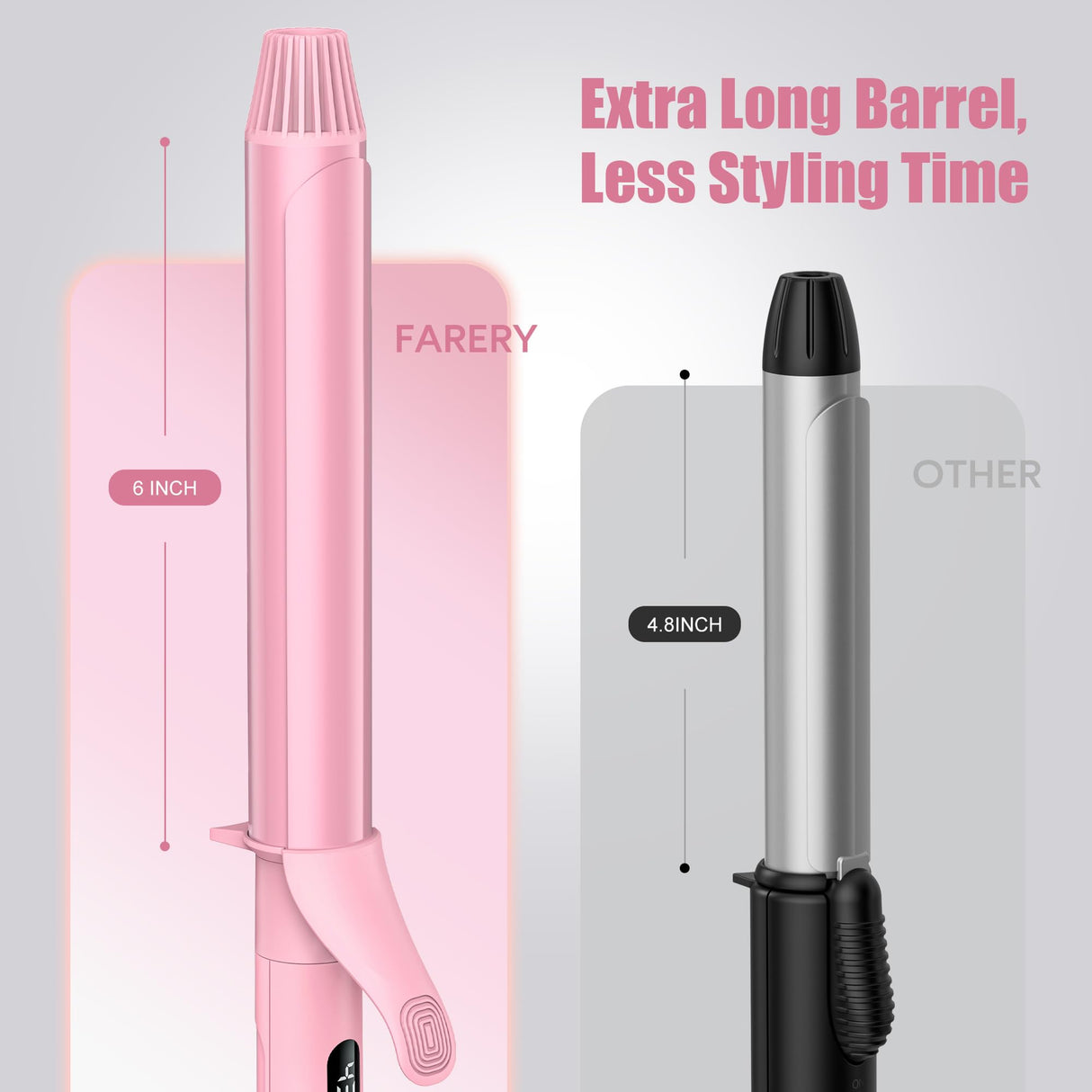 FARERY Long Barrel Curling Iron 1 1/4 inch, 1.25 Inch Curling Iron for Thin Hair, Infused Argan Oil & Keratin, 11 Adjustable Temp, Include Clips & Silicone Pad, Pink
