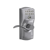 Schlage Camelot Keypad Lock with Lever Handle, Electronic Keyless Door Entry, Flex Lock Auto‑Lock Option, Satin Chrome, FE595 CAM 626 ACC