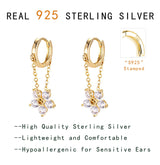 Reffeer 925 Sterling Silver Flower Chain Drop Earrings Hoop for Women Teen Girls Huggie Hoop Dangle Earrings Chain (B-Gold)