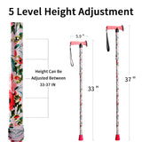 CLOKTA Walking Cane for Men and Women, Foldable Floral Lightweight Adjustable Portable for Folding Canes, Comfortable T-Handle for Seniors Adults (Pink Floral)