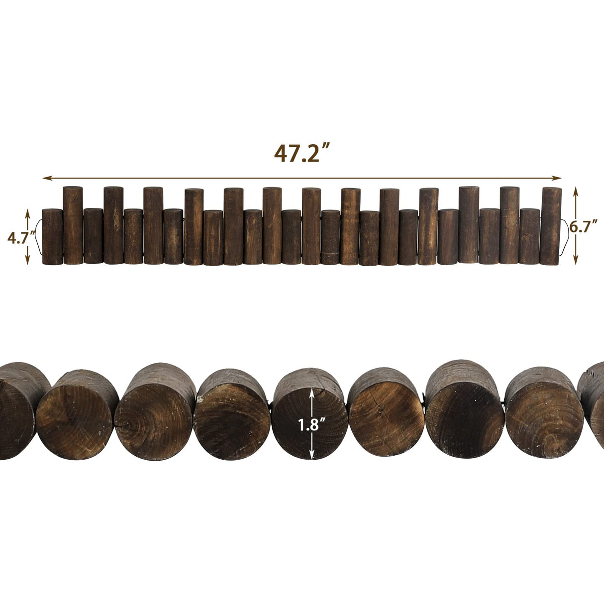 WORTH Wooden Log Rolls Garden Edging, 6.5" H x 47" L Landscape Lawn Border