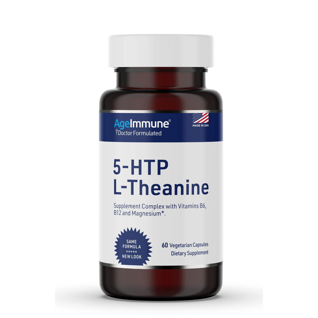 5-HTP Formula for Stress Relief and relaxation support for Teens and Adults with 5-HTP, L-Theanine, Vitamin B6, Vitamin B12, Magnesium - Doctor Formulated - Magnesium Stearate Free - 60 capsules.