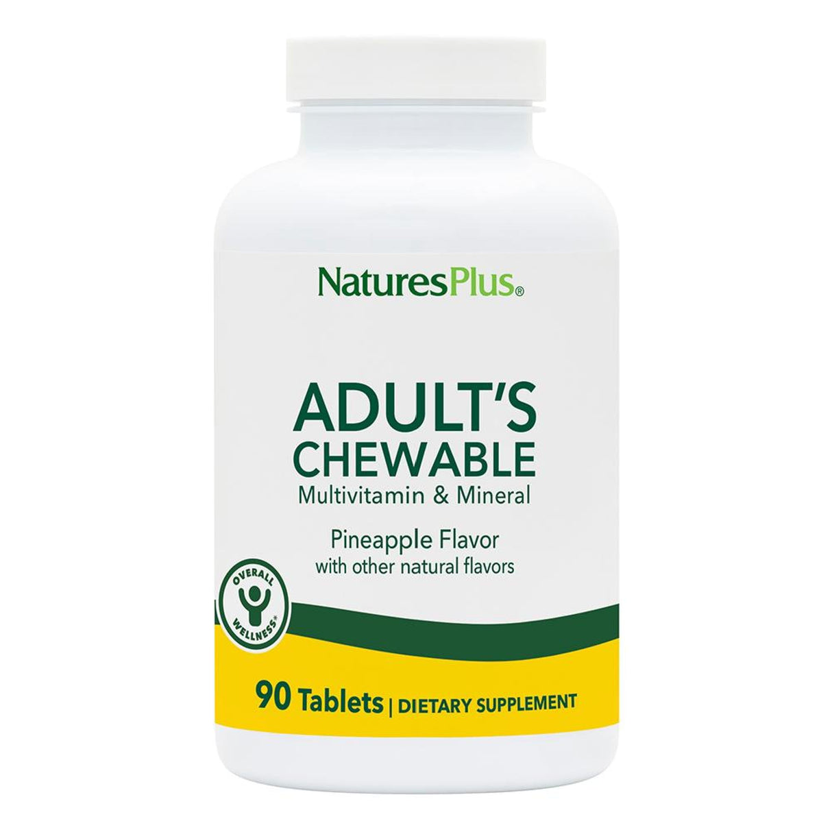 Natures Plus Adult's Chewable Multivitamin - 90 Vegetarian Tablets - Pineapple Flavor - Natural Whole Foods Supplement for Overall Health, Energy - Gluten-Free - 90 Servings