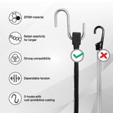 ROBLOCK 31" Rubber Tarp Straps with 150% Max Stretch, 100% EPDM Bungee Cords with Metal Crimped S Hooks, Ideal for Securing Tarps, Cargo, Canvases, Weatherproof (10 Pack)