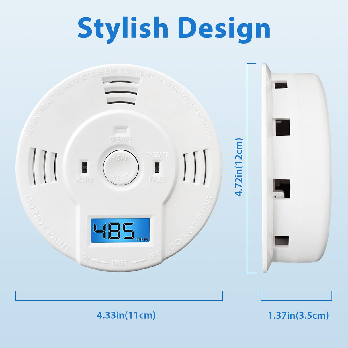 Shackcom Combination Smoke and Carbon Monoxide Detector, 5-Year Battery Smoke Alarm with LCD Display for Home, 1 Pack, White
