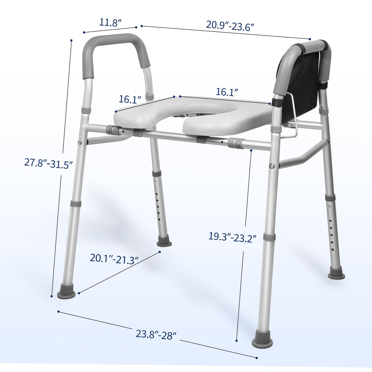 Raised Toilet Seat with Handles, Height and Width Adjustable FSA/HSA Eligible Toilet Seat Risers for Seniors 400lb Cozy Padded Raised Toilet Seat for Elderly, Handicap and Disabled Silver
