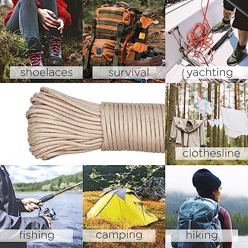TECEUM 5/32" Paracord Rope 1000 – 1000ft / 200ft / 100ft / 50ft – Tactical Parachute Cord 4mm – 45+ Colors – Nylon String for Survival & Camping Gear – Stripe Cord for Survival – Utility Rope