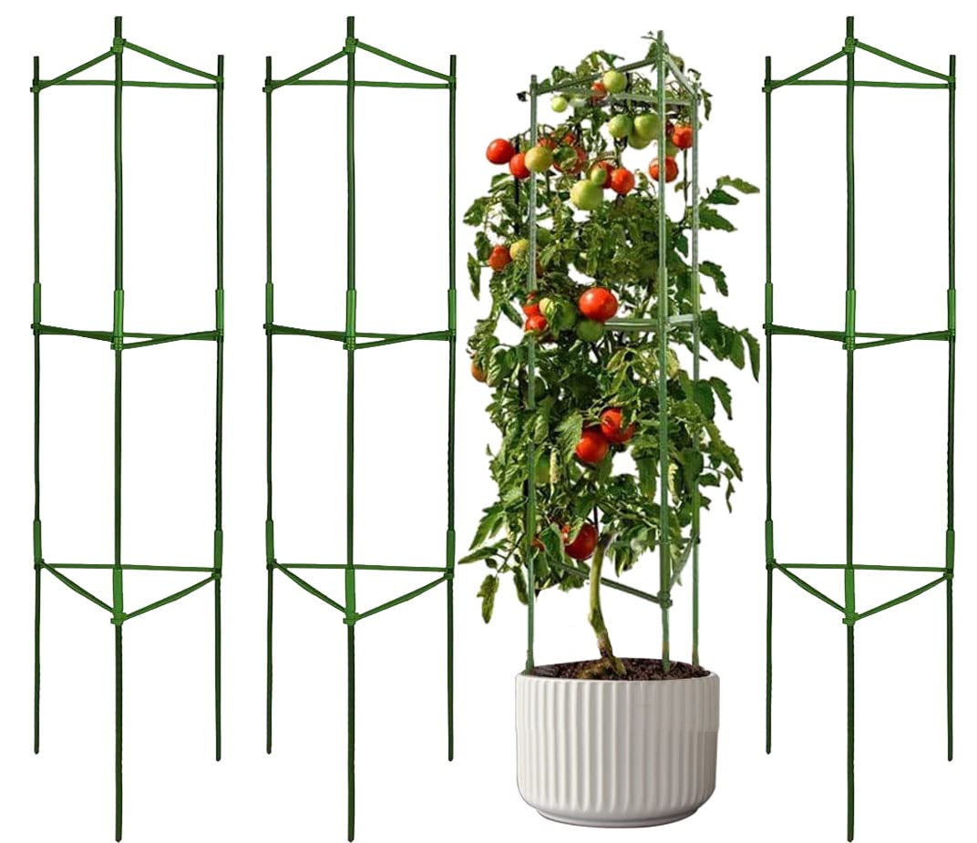 4 Pack Tomato Cage Plant Support Assembled -48inch Vegetable Trellis,Assembled Multi-Functional Garden Trellis Garden Trellis for Climbing Vegetables,Climbing Plants, Vegetables, Flowers, Fruits, Vine