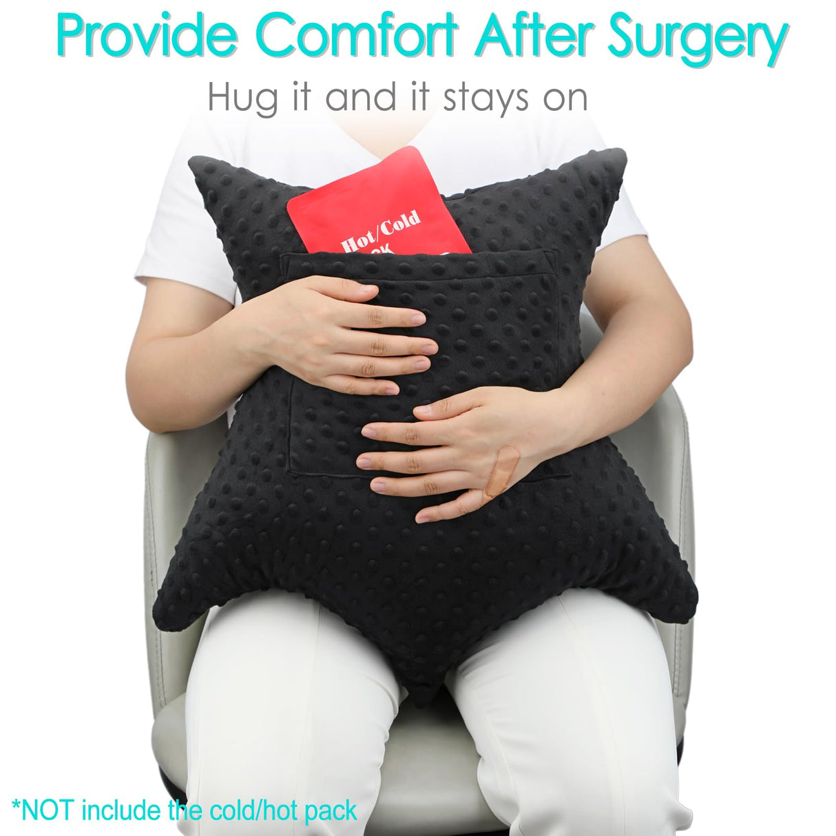 D. Cozy Star Shaped Hysterectomy Pillow with 2 Pockets for Abdominal Surgery Hysterectomy Recovery Must Haves Products Gifts Tummy Pillow with Hands Placement Pouch Minky Dot Black