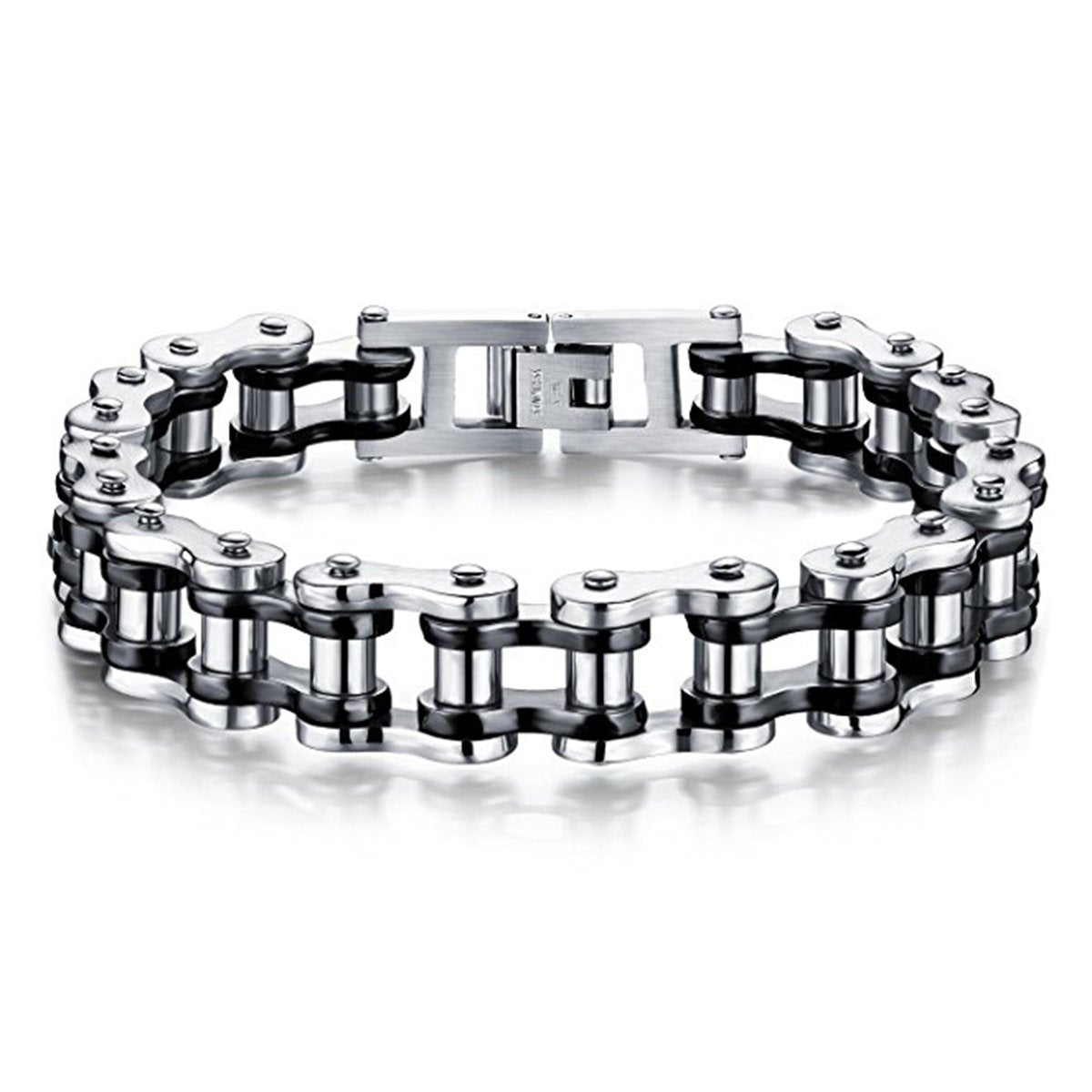 Feraco Mens Bikers Bracelet Stainless Steel Motorcycle Bike Chain Bracelets 8.4 Inch, Black&Silver