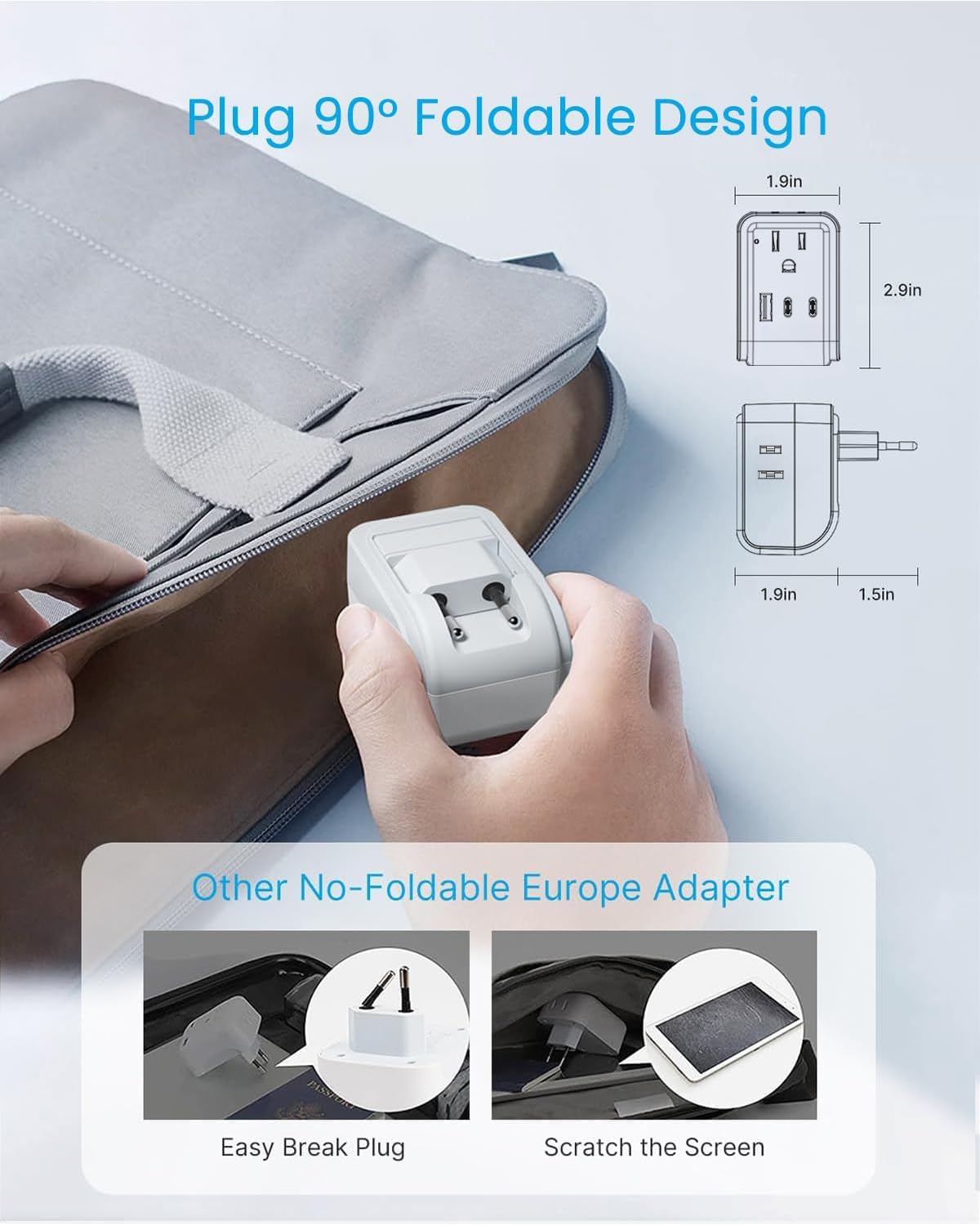 2 Pack European Travel Plug Adapter, VINTAR PD 35W Foldable Type C Adapter with 4 AC Outlets 3 USB Ports(2 USB C), Travel Essentials Charger for US to Most of Europe EU Italy Spain France