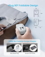 2 Pack European Travel Plug Adapter, VINTAR PD 35W Foldable Type C Adapter with 4 AC Outlets 3 USB Ports(2 USB C), Travel Essentials Charger for US to Most of Europe EU Italy Spain France