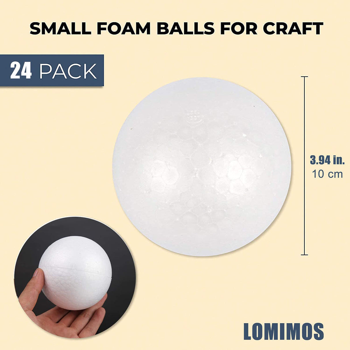 LOMIMOS 24pcs 4 Inch Foam Balls, White Craft Balls for Arts & Crafts DIY Cratfs School Projects Christmas Easter Home Party Decoration