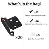 Decobasics 1/2" Overlay Matte Black Cabinet Hinges (10 Pair -20 Pcs) Self Closing Bath & Kitchen Cabinet Hinges Black Flush Mount w/Door Bumpers & Upgraded Screws