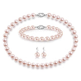 AOOVOO Pink Pearl Necklace Set for Women, 8mm Round Shell Pearl Includes Stunning Bracelet and Dangle Earrings 3 Piece Jewelry, Birthday Wedding Gifts for Her