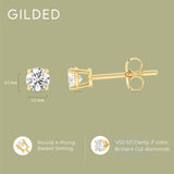 Gilded 1/4 Carat Total Weight Lab-Grown Diamond 10KT Yellow Gold Stud Earrings for Women| Hypoallergenic Fine Gold Jewelry | 4-Prong Basket, Push Back Nut | SI1 Clarity, F Color, Round Cut