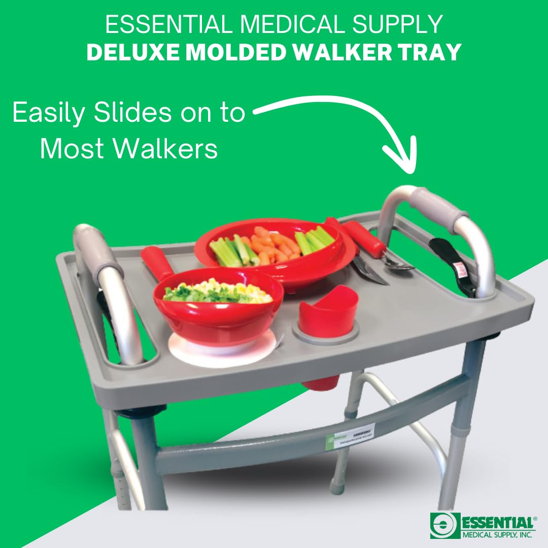 Essential Medical Supply Molded Walker Tray with Cup Holder - Perfect for Mobility and Transport, Fits Most Walkers and Provides Convenient Tray for Almost Any Folding Walker