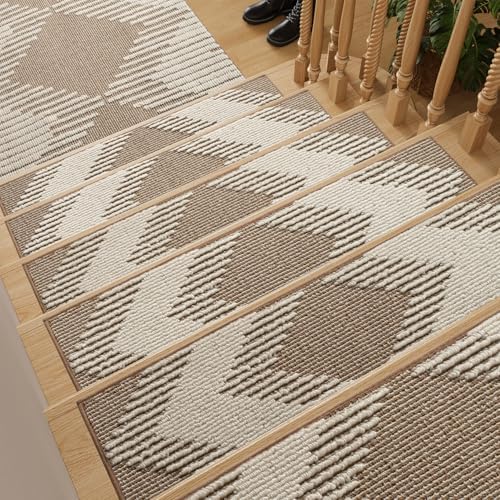 PADOOR 15PC Stair-Treads Non Slip, 3D Peel and Stick Stair Treads for Wooden Steps Indoor, Stair-Carpet Treads Washable Reusable Adhesive Stair-Runner Rugs for Kids and Dogs 8"x30" Brown