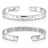 Carviell Inspirational Bracelets for Women, Encouragement Gifts, Women's Bracelets, Mantra Bands You Are Stronger, Motivational Cuff, Gifts for your Best Friend, Engraved Silver Bangle