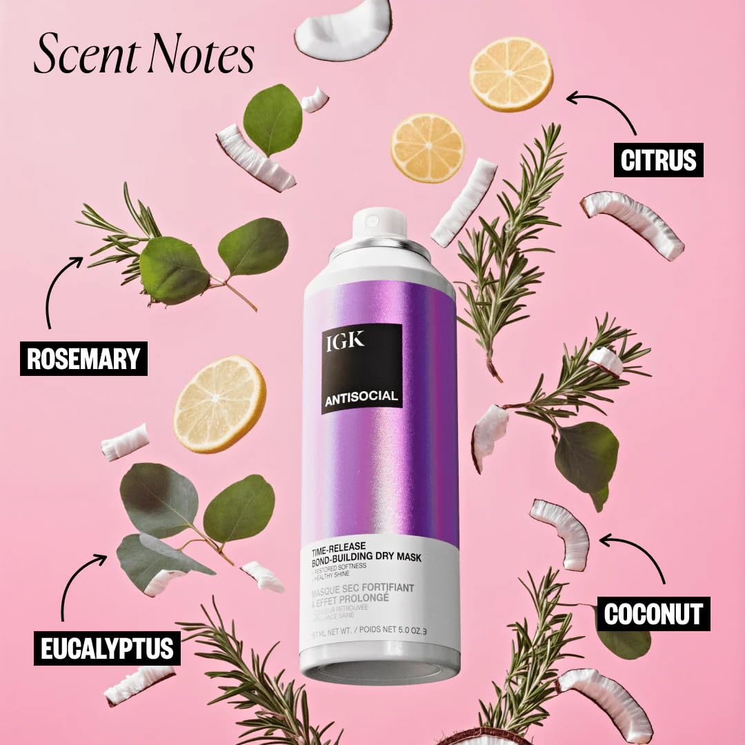 IGK Bond-Building Repair Set | ANTISOCIAL Bond-Building Dry Hair Mask + CASH IN Instant Repair Serum | Repair + Protect + Soften | Vegan + Cruelty Free