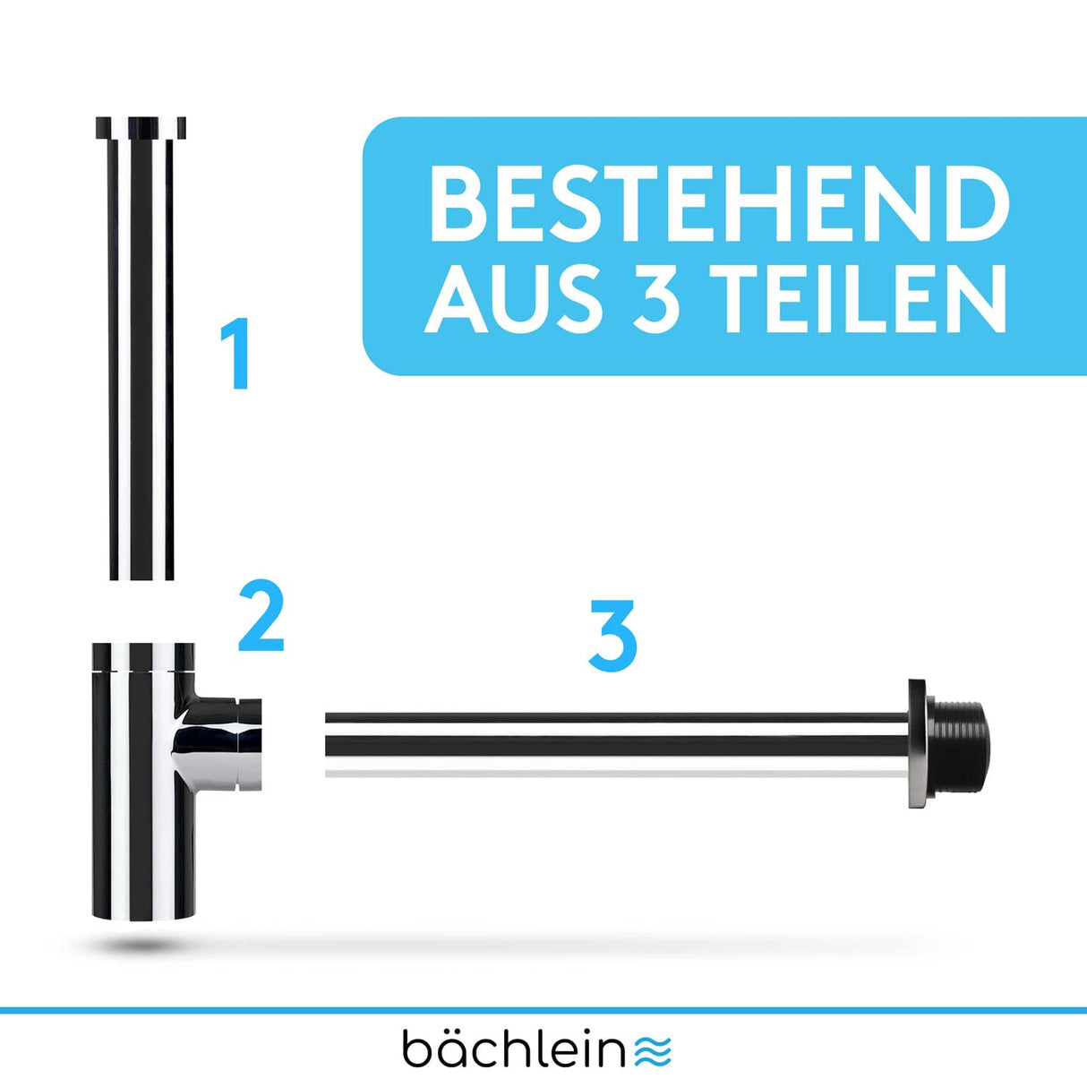 Bächlein Design Siphon Universal für Waschbecken & Waschtisch - Abflussgarnitur passgenau - Geruchsverschluss mit Reinigungsöffnung + Einbauanleitung - Designsiphon Ablaufgarnitur Röhrensiphon…