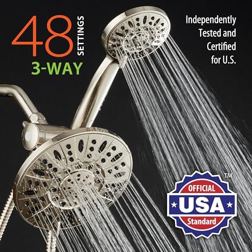 AquaDance for California - 7" Premium High Pressure 3-Way Rainfall Combo for Best of Both Worlds - Enjoy Luxury 6-Setting Rain Showerhead and Hand Held Shower Separately or Together - Nickel Finish
