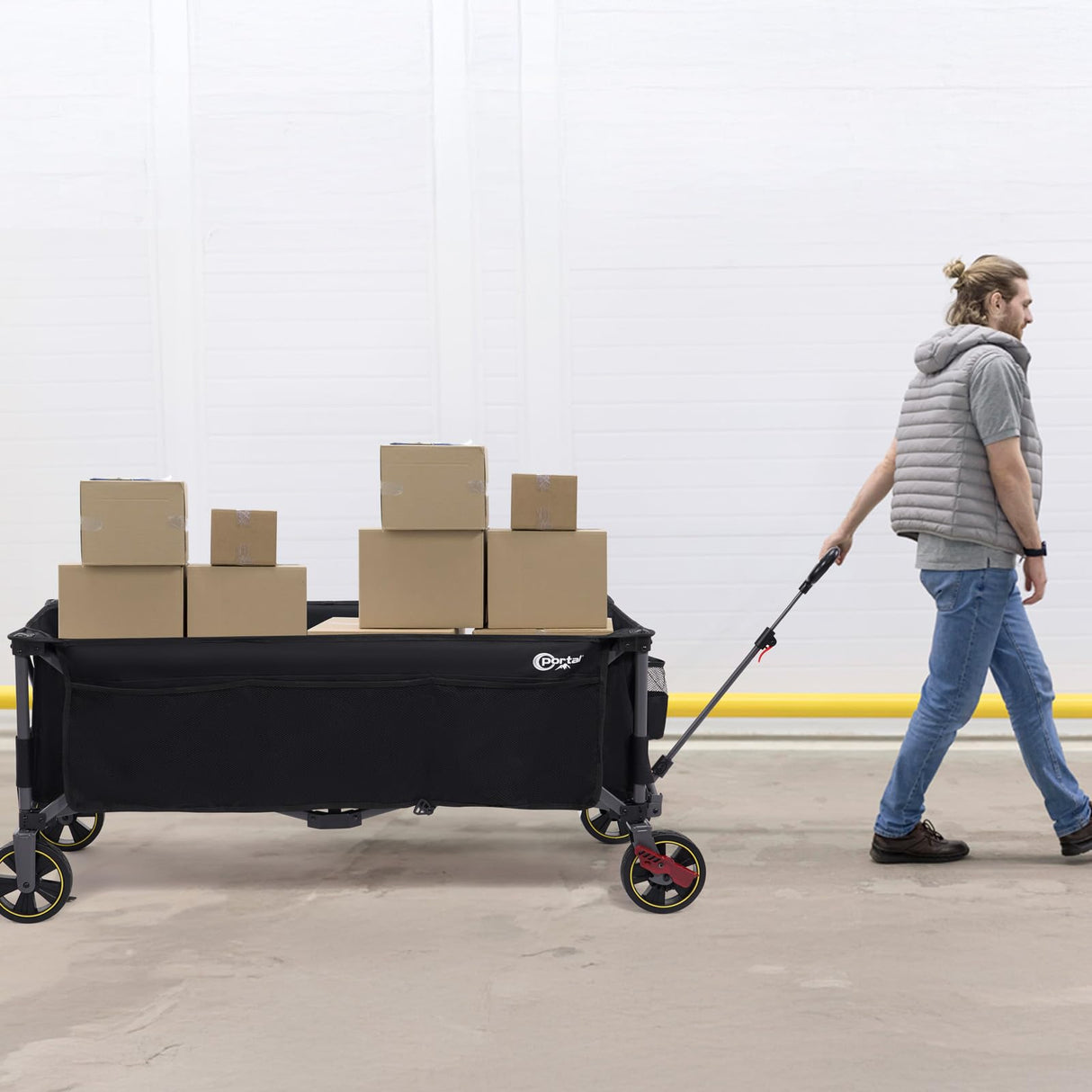 Portal 51.2" Long Wagon Carts Foldable with Brakes,Heavy Duty Utility Cart