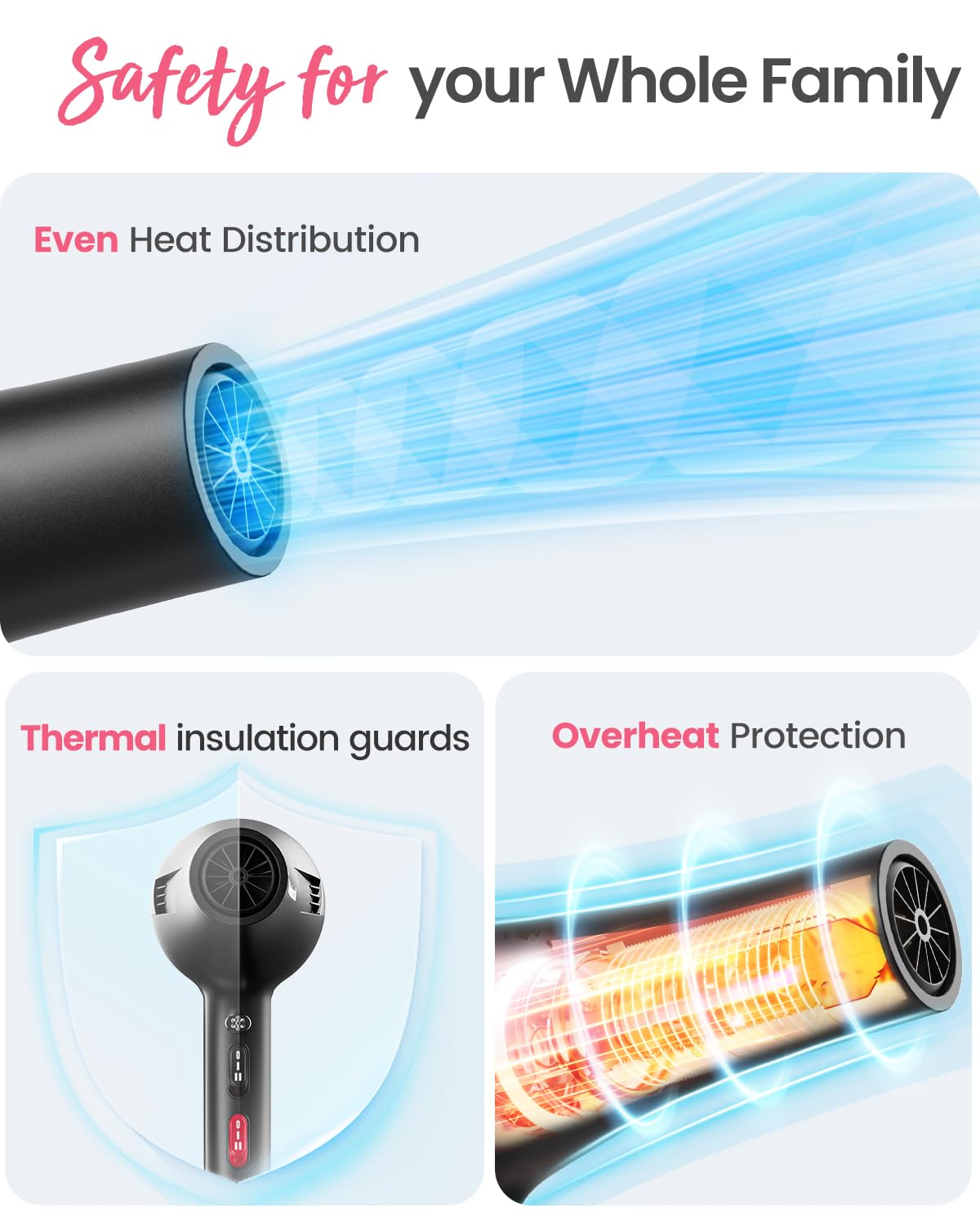 Dekuri Professional Ionic Hair Dryer AC Motor Fast Drying Salon Blow Dryer with Diffuser, Comb, Nozzle, Concentrator, for Curly and Straight Hair, 2 Speed & 3 Heat Setting, Cool Button, Black