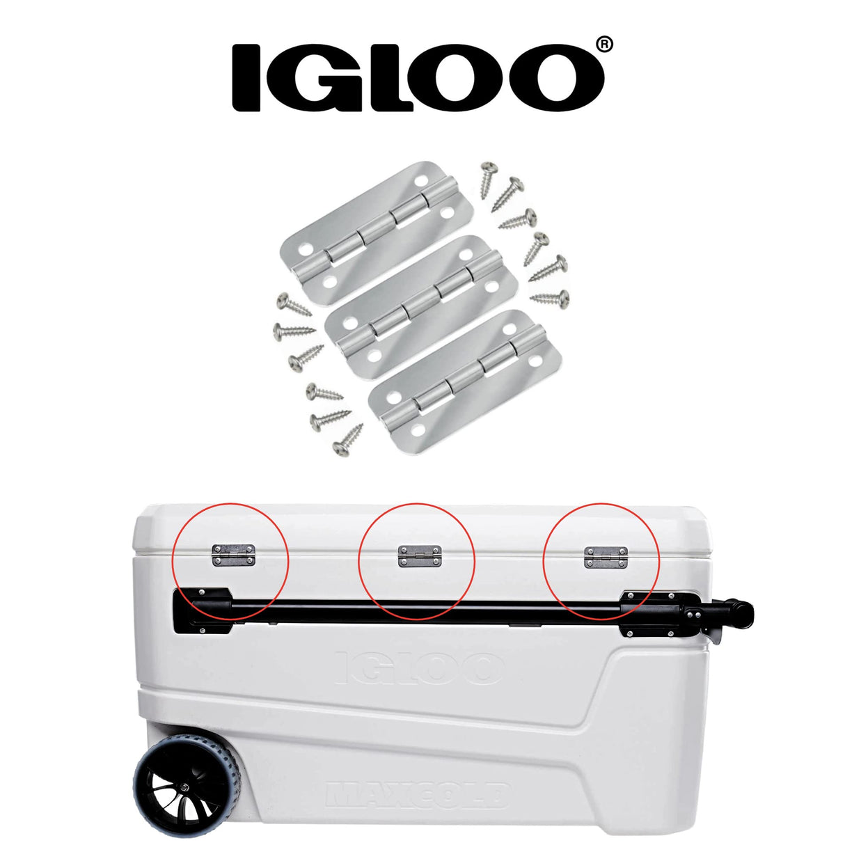 Igloo Cooler Heavy-Duty Stainless Steel Parts Kit - 2 Latches, 3 Hinges, Latch Posts & Screws - Marine-Grade, Corrosion-Resistant Parts
