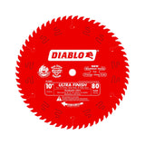 Diablo Ultra Finish Saw Blade for Wood - 10" Diameter, 80 Hi-ATB Teeth, 5/8" Arbor, .098" Kerf, 15° Hook Angle, .071" Plate, 6000 Max RPM - D1080X