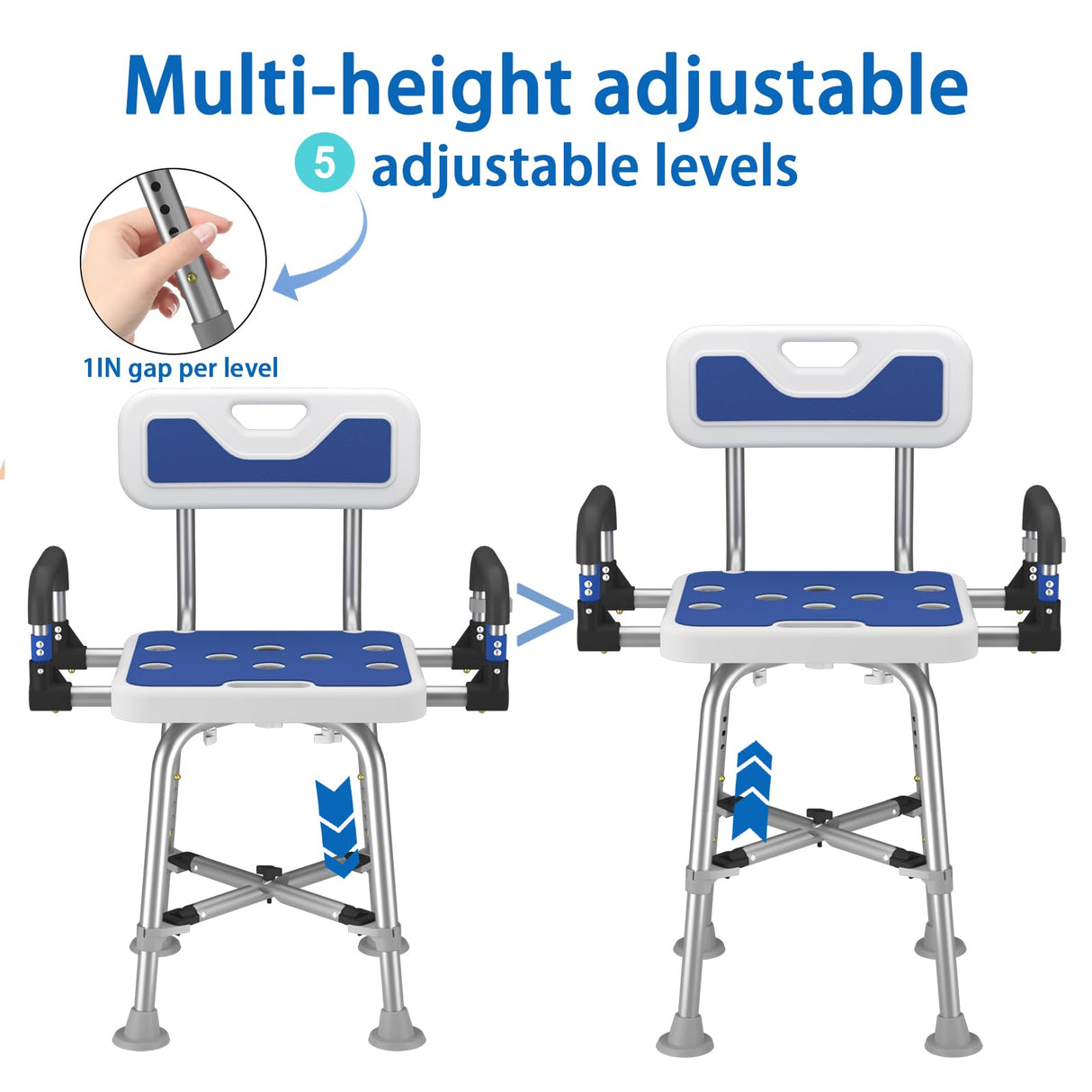 Shower Chair with Arms and Back for Seniors Elderly Handicap Disabled Or Bariatric Adults Heavy Duty 500 Lbs Adjustable Stool Bench Seat for Inside Shower Stall and Bathroom Bath Tub Chairs
