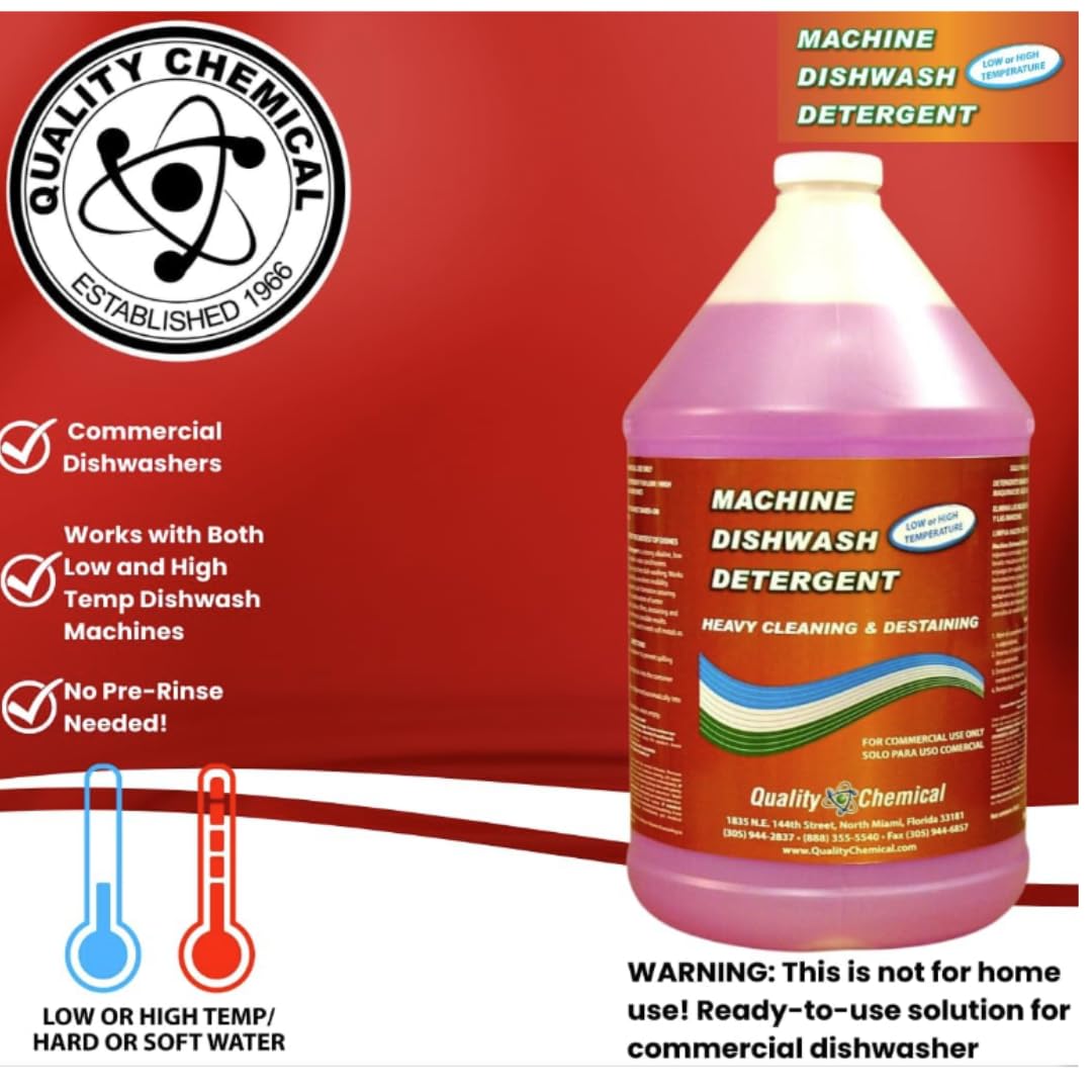 Quality Chemical Heavy Duty Liquid Alkaline Commercial Dishwasher Detergent (1 Gallon) - Rinse All/Commercial Industrial Grade Rinse Aid/Dishwasher Rinse Aid, heat and cool dry Finish (1 Gallon)