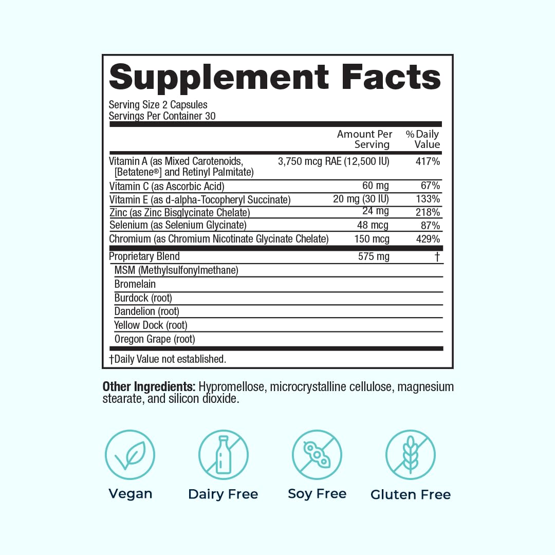 VitaMedica Clear Skin Vitamin Formula | Noncystic Acne Supplement for Skin Clearing | Breakout Treatment for Women and Men | Vitamins A, C, E, Selenium, Chromium, and Zinc for Skin Health | 2 Pack