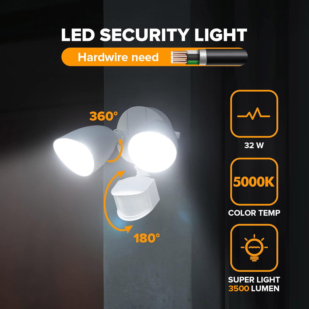 LUTEC 32W 3500 Lumen LED Security Lights Motion Sensor Light Outdoor, 5000K Daylight, IP65 Waterproof, Dusk to Dawn, Motion Detector Flood Light for Garage, Yard, Porch-White
