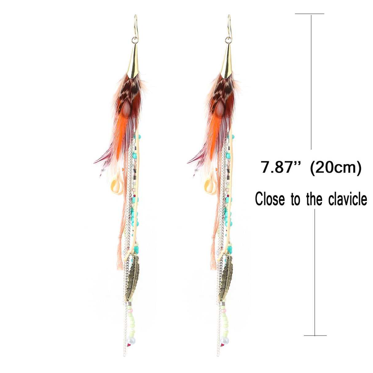 Bohemian Feather Dangle Earrings for Women with Shell Beads Long Tassel Design Drop Earrings (Style-Boho)