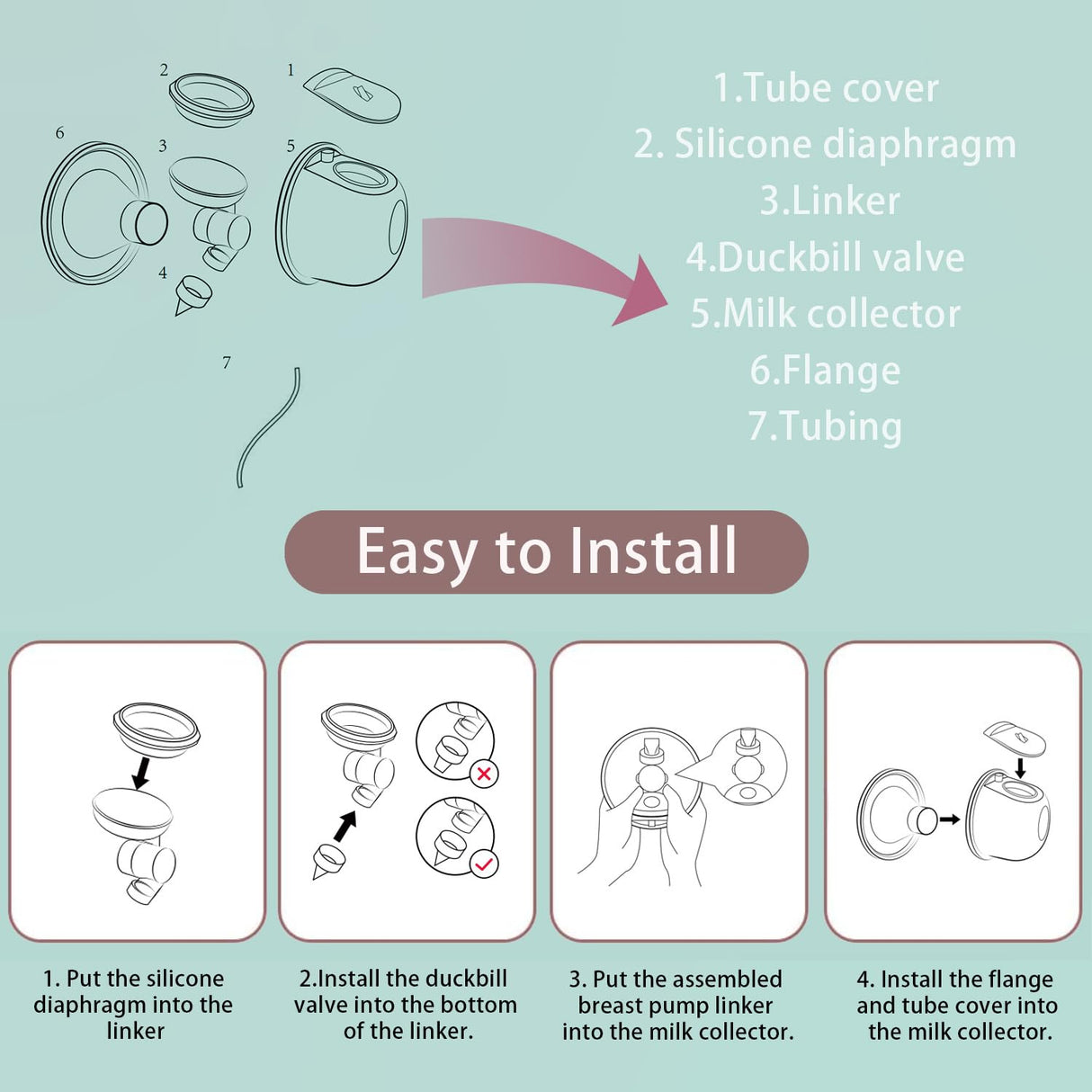 TOVVILD Breast Pump Milk Collection Cup - Compatible with Spectra S1/S2/S9, Not Original Accessories, Replace Breast Pump Kits, 24mm Flange Milk Collector Cup Tubing Parts