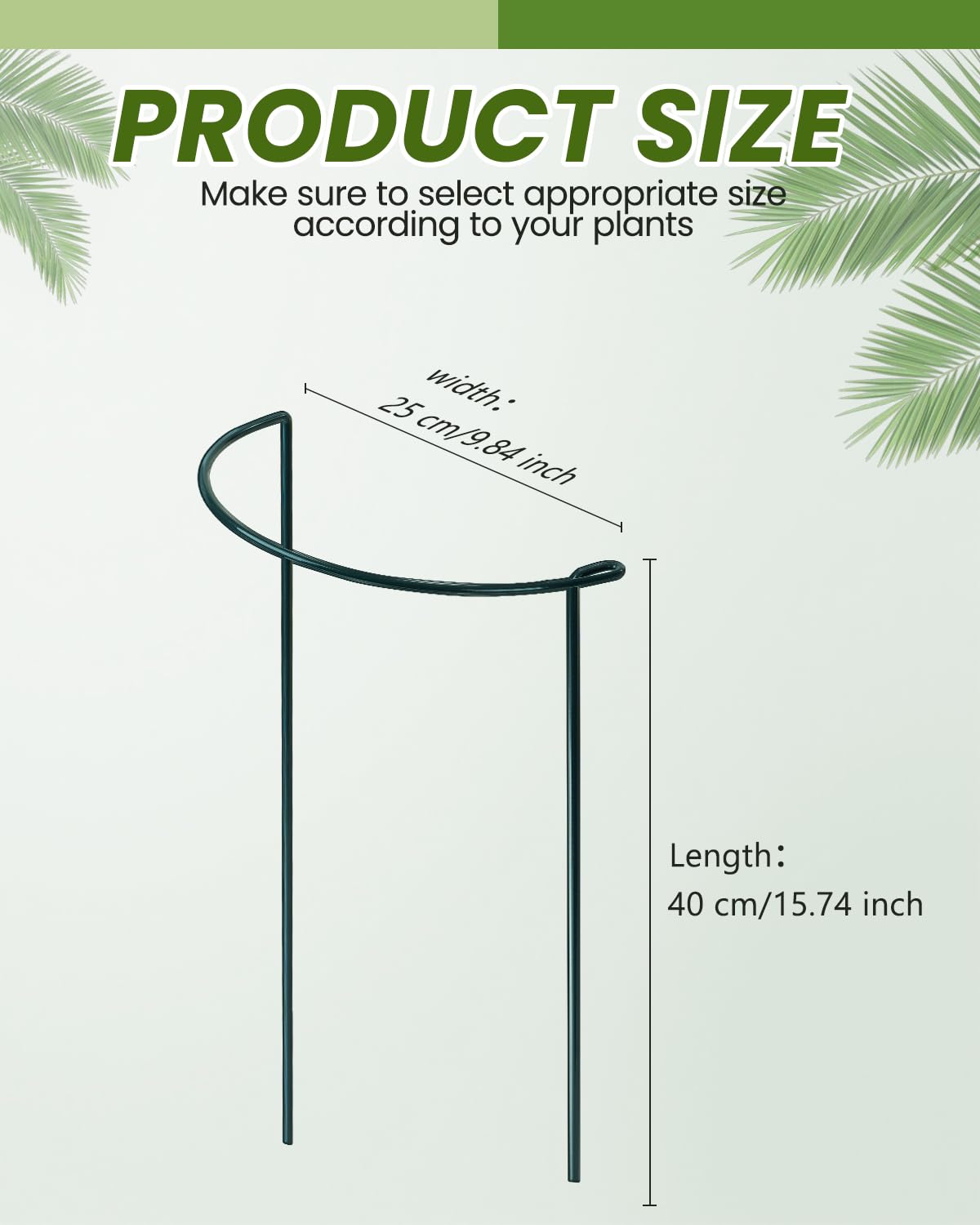 10-Pack Heavy-Duty Plant Support Stakes, Garden Sage 10" W x 16" H Half-Round Rust-Resistant Metal Garden Border & Climbing Plant Cage, Sturdy Ring Stake for Indoor/Outdoor Flowers, Vines, Vegetables