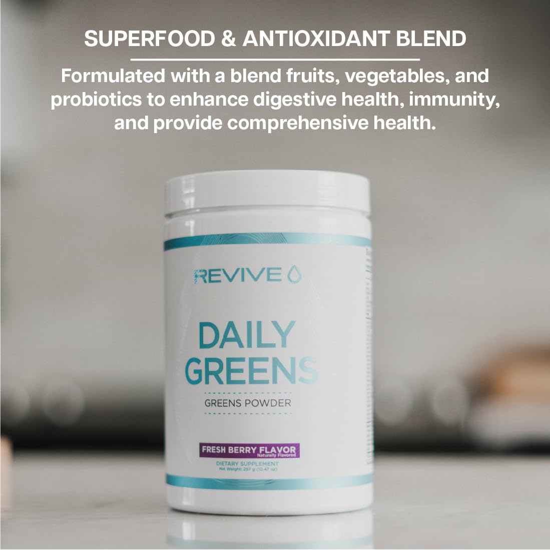 Revive MD Daily Green Powder Superfood (Fresh Berry) - Supergreens Powder to Support Energy Levels - Green Juice That Improves Fiber Intake - Vegetable Supports Digestion and Gut Health